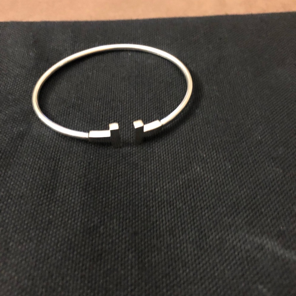 Tiffany 18 KT White Gold Flexible T Bracelet